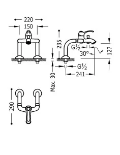 Maišytuvas vonios krašto Tres Clasic, su rankiniu dušu, TRES