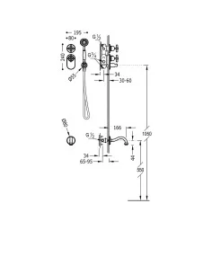 Maišytuvas vonios potinkinis termostatinis Tres Clasic, su rankiniu dušu,TRES