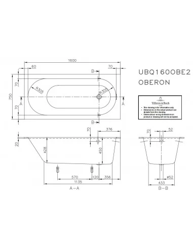 Vonia Oberon 1600x750 mm, Villeroy&Boch