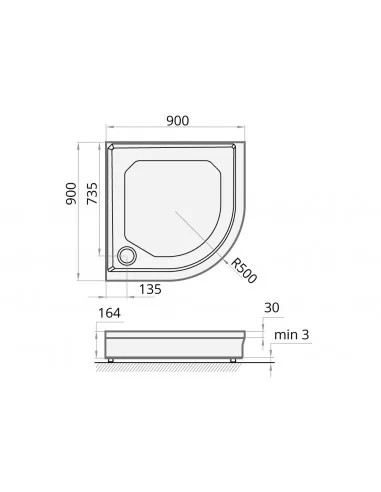 Dušo padėklas akmens masės CLASSIC RO 900x900 mm, R500, PAA