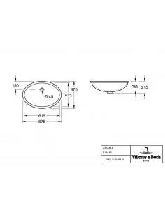 Praustuvas montuojamas po stalviršiu Evana 615x415 mm, Villeroy&Boch