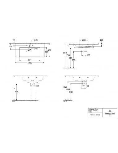 Praustuvas Subway 3.0 1000x470 mm, Villeroy & Boch