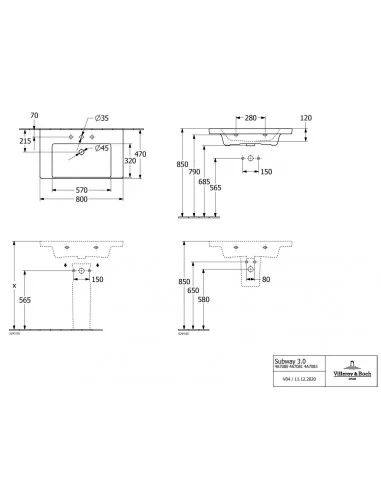 Praustuvas Subway 3.0 800x470 mm, Villeroy & Boch
