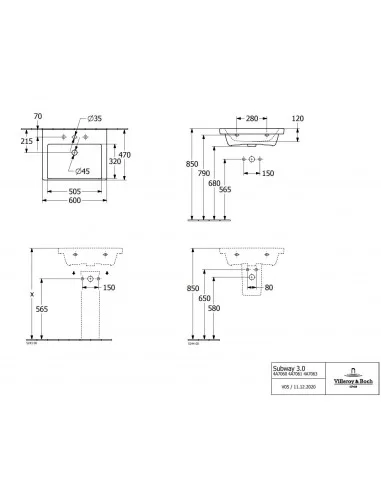 Praustuvas Subway 3.0 600x470 mm, Villeroy & Boch