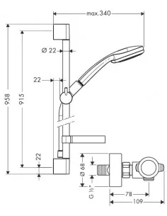 Maišytuvas dušo termostatinis Ecostat 1001 SL 90 chromas, Hansgrohe