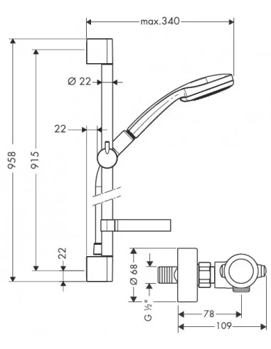 Maišytuvas dušo termostatinis Ecostat 1001 SL 90 chromas, Hansgrohe