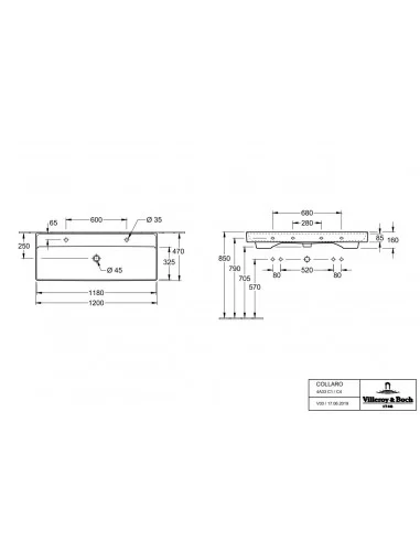 Praustuvas pakabinamas Collaro 1200x470 mm, Villeroy&Boch