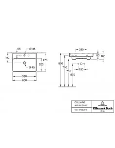Praustuvas pakabinamas Collaro 550, 600, 650 mm, Villeroy&Boch