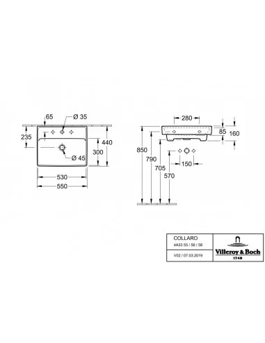 Praustuvas pakabinamas Collaro 550, 600, 650 mm, Villeroy&Boch