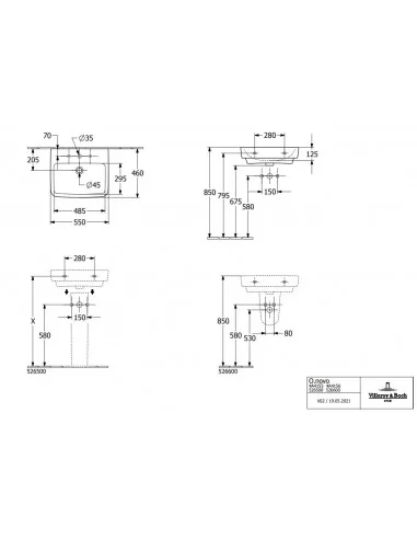 Praustuvas pakabinamas O.Novo 550, 600, 650, Villeroy & Boch