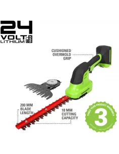 Gyvatvorių Žirklės Su Dvejais Skirtingo Ilgio Peiliais, 24V be akumuliatoriaus g24sht, Greenworks