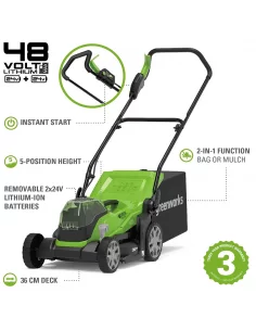 Vejapjovė 36 Cm, 2x24V su dviem 2Ah akumuliatoriais g24x2lm36k2x, Greenworks