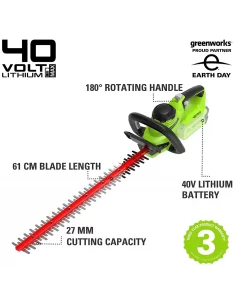 Gyvatvorių Genėtuvas, 40V su 2Ah akumuliatoriumi g40ht61k2, Greenworks