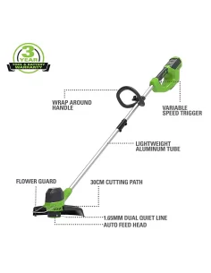 Styginė Žoliapjovė, 40V su 2Ah akumuliatoriumi g40ltk2, Greenworks