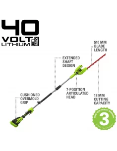 Gyvatvorių Genėtuvas, 40V su 2Ah akumuliatoriumi g40phak2, Greenworks