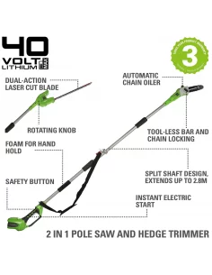 Aukštapjovės Ir Gyvatvorių Genėtuvo Komplektas, 40V su 2Ah akumuliatoriumi g40pshk2, Greenworks