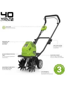 Kultivatorius, 40V be akumuliatoriaus g40tl, Greenworks