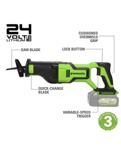 Akumuliatorinis Tiesinis Pjūklas, 24V be akumuliatoriaus gd24rs, Greenworks