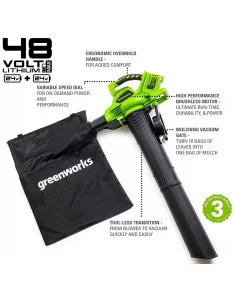 Pūstuvas/Surinktuvas, 2X24V su dviem 4Ah akumuliatoriais gd24x2bvk4x, Greenworks