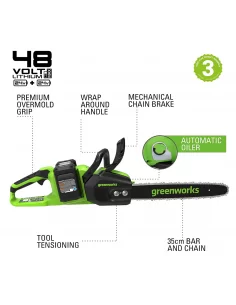 Akumuliatorinis Grandininis Pjūklas 36Cm, 2x24V su dviem 4Ah akumuliatoriais gd24x2cs36k4x, Greenworks