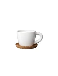 Espresso puodelis HK 100ml su medžio lėkštele, blizgios baltos sp., Rörstrand