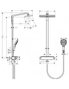 Dušo sistema su termostatiniu maišytuvu Raindance E Showerpipe 360 1jet chromas, Hansgrohe