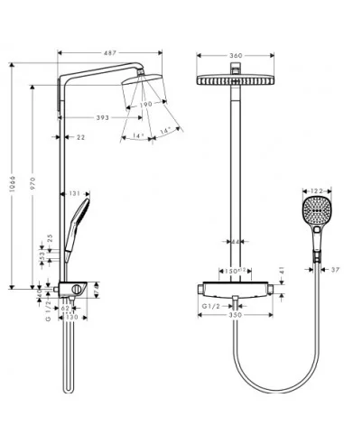 Dušo sistema su termostatiniu maišytuvu Raindance E Showerpipe 360 1jet chromas, Hansgrohe