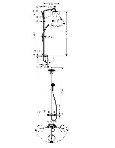 Dušo sistema su termostatiniu maišytuvu voniai Raindance S Showerpipe 240, Hansgrohe