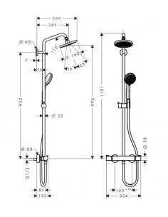 Dušo sistema su termostatiniu maišytuvu Croma 160 Showerpipe, Hansgrohe