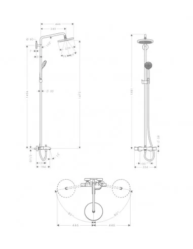 Dušo sistema su termostatiniu maišytuvu Croma 220 Showerpipe, Hansgrohe