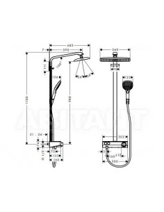 Dušo sistema su termostatiniu maišytuvu Raindance Select E Showerpipe 360 1jet. Chromas, Hansgrohe