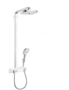 Dušo sistema su termostatiniu maišytuvu Raindance Select E Showerpipe 300 2jet chromas/baltas, Hansgrohe