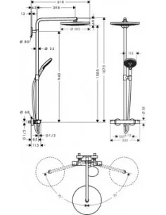 Dušo sistema su termostatiniu maišytuvu Raindance Select S300 2jet, Hansgrohe