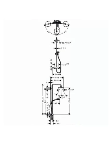 Dušo sistema su termostatiniu maišytuvu Croma Select E180, Hansgrohe