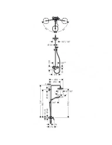 Dušo sistema su termostatiniu maišytuvu Croma Select E 180, Hansgrohe
