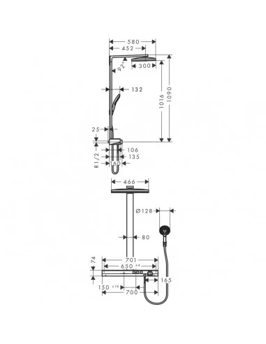 Dušo sistema su termostatiniu maišytuvu Rainmaker Select 460 2jet chromas, Hansgrohe