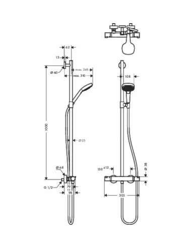 Dušo sistema su termostatiniu maišytuvu Chroma Select E chromas, Hansgrohe