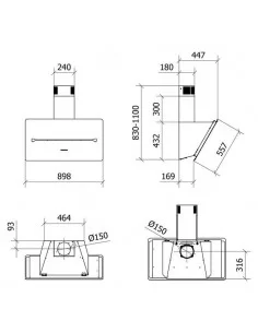 Baltos spalvos pasviręs prie sienos montuojamas gartraukis Baraldi One Wall 60cm 700 m3/h