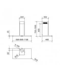 Ner.plieno spalvos T formos prie sienos montuojamas gartraukis Baraldi Dea Wall 60cm 700m3/h