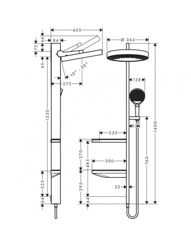 Dušo komplektas su dviem dušo galvom Rainfinity Showerpipe 360 1jet, Hansgrohe