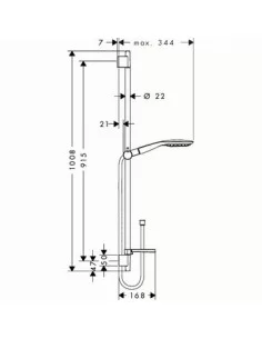 Dušo komplektas su aukštu laikikliu Raindance Select E 150 3 jet. 90cm chromas, Hansgrohe