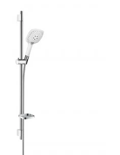 Dušo komplektas su aukštu laikikliu Raindance Select E 150 3 jet. 90cm chromas/baltas, Hansgrohe