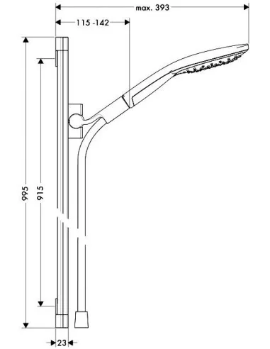 Dušo komplektas su aukštu laikikliu Raindance Select S 150 3 jet 90cm chromas, Hansgrohe