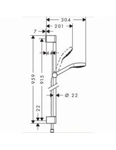 Dušo komplektas su aukštu laikikliu Croma Select E Multi 3 jet 90cm chromas/baltas, Hansgrohe