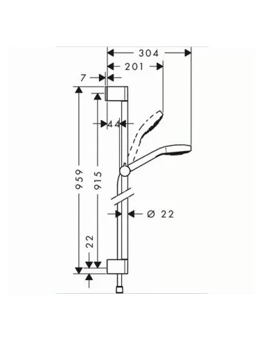 Dušo komplektas su aukštu laikikliu Croma Select E Multi 3 jet 90cm chromas/baltas, Hansgrohe