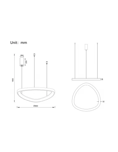 Pakabinamas Led Dimeriuojamas Šviestuvas Delta 60W 3000K Tuya, Black, Light plan