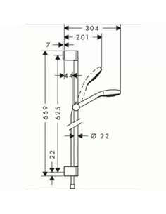 Dušo komplektas su aukštu laikikliu Croma Select E Multi 3 jet 65cm chromas/baltas, Hansgrohe