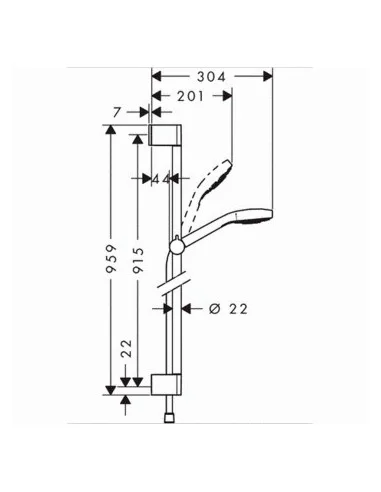 Dušo komplektas su aukštu laikikliu Croma Select E Vario 3 jet 90cm chromas/baltas, Hansgrohe