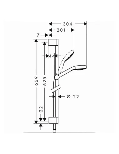 Dušo komplektas su aukštu laikikliu Croma Select E Vario 3 jet 65cm chromas/baltas, Hansgrohe