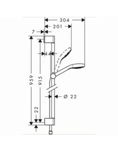 Dušo komplektas su aukštu laikikliu Croma Select E 1jet 90cm chromas/baltas, Hansgrohe